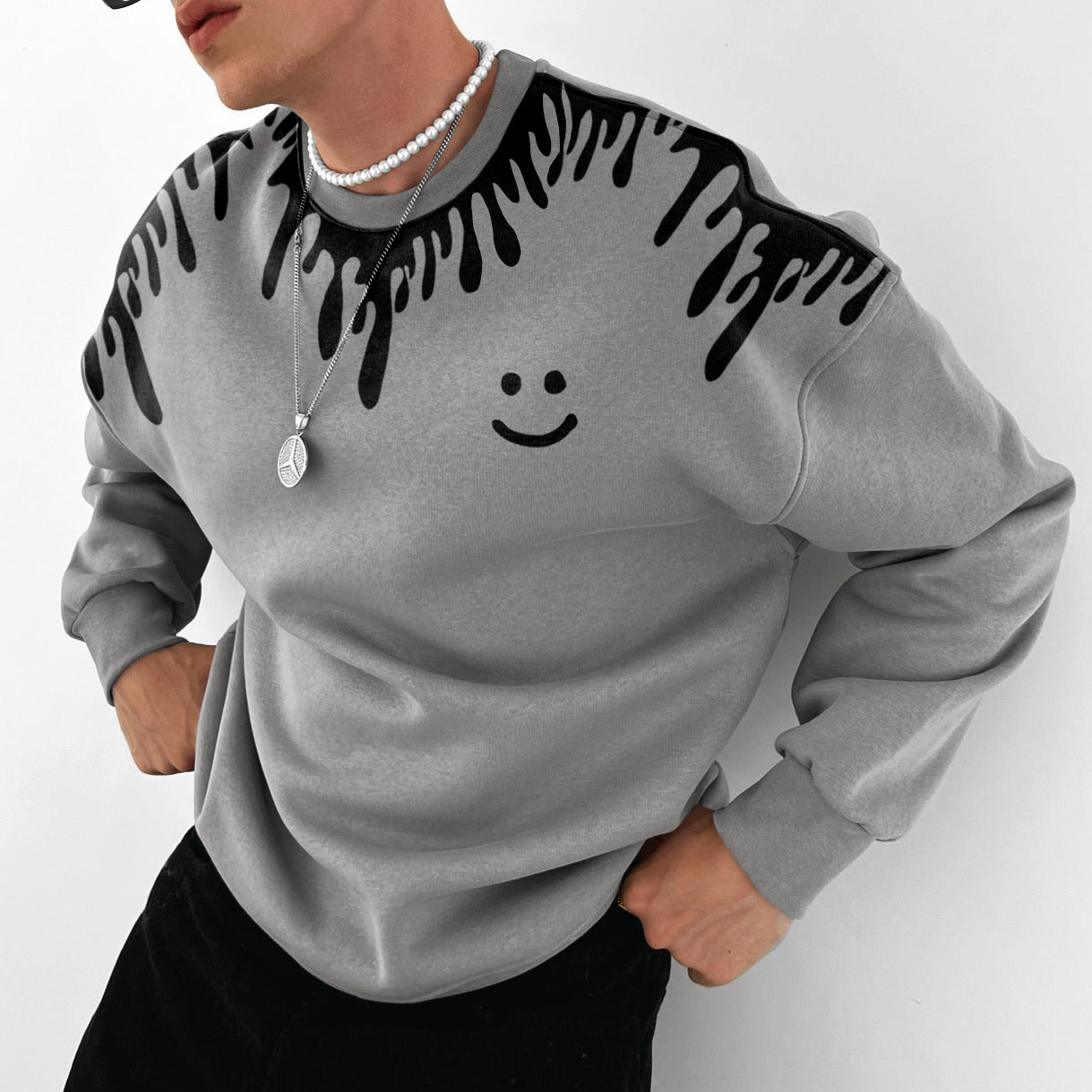 Men's Fashion Smiley Printed Chic Oversized Casual Sweatshirt