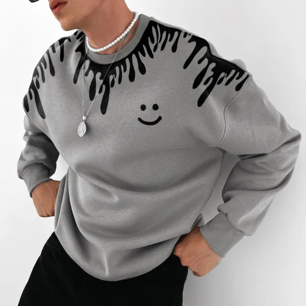 Men's Fashion Smiley Printed Oversized Casual Sweatshirt - Stormnewstudio.com 