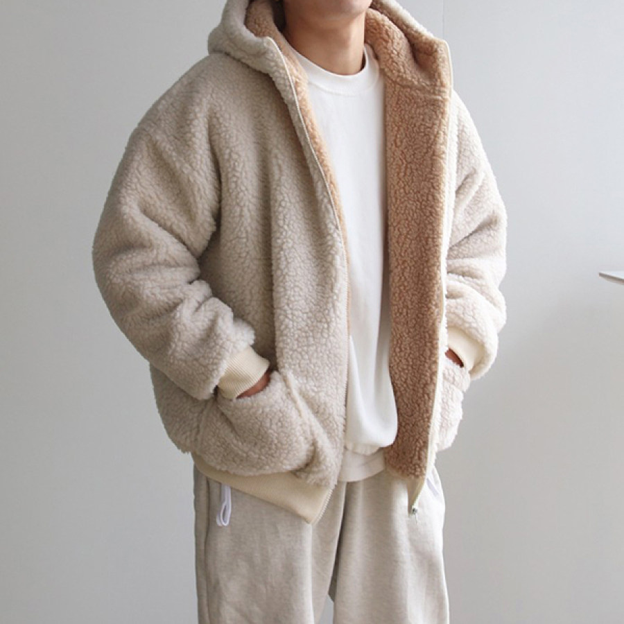 

Fashion Unisex Casual Oversized Fleece Colorblock Insulated Hooded Jacket