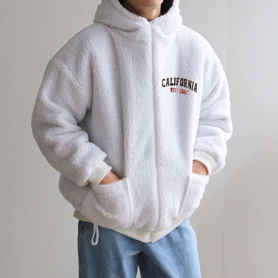 

Fashion Unisex Casual Oversized Fleece Colorblock Insulated Hooded Jacket