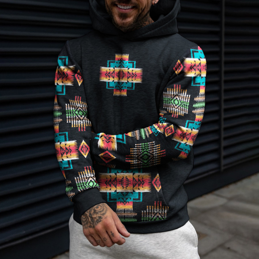 

Vintage Men's Casual Western Ethnic Geometric Print Hooded Sweatshirt