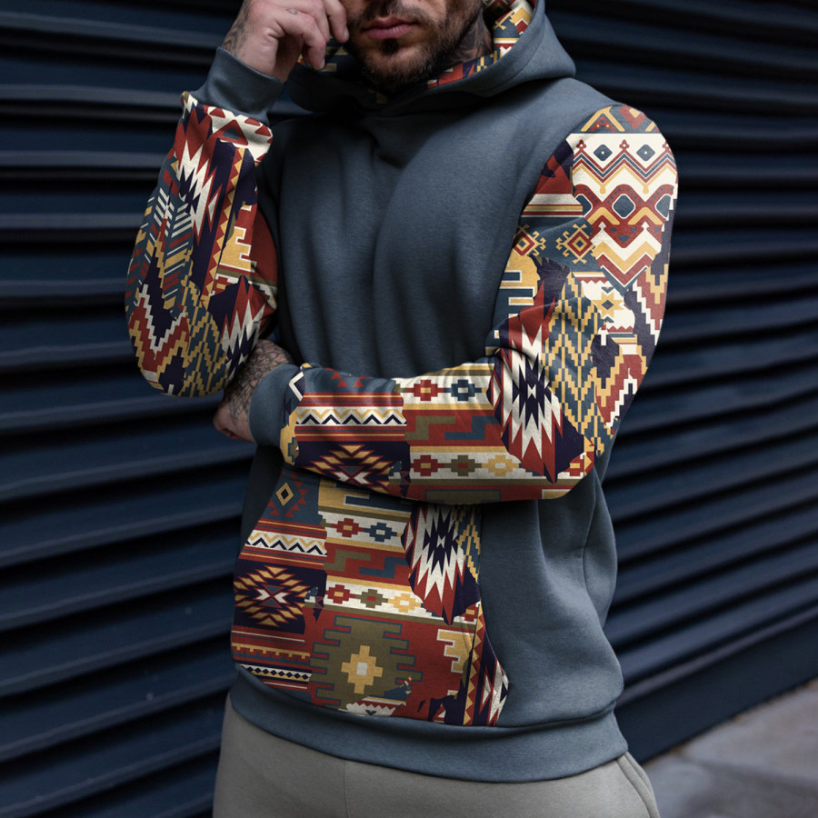 

Vintage Men's Casual Western Ethnic Geometric Print Hooded Sweatshirt
