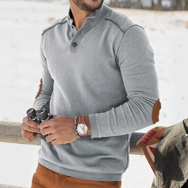 Men's Casual Solid Color Basic Henley Collar Slim Sweatshirt - Yiyistories.com 