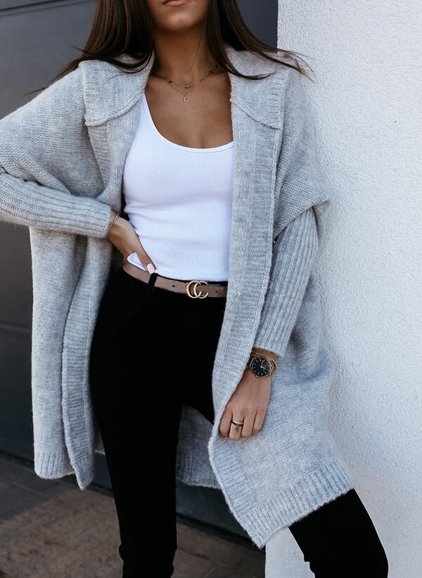 Women's Solid Color Doll Sleeve Metropolis Mayor Hooded Knit Cardigan