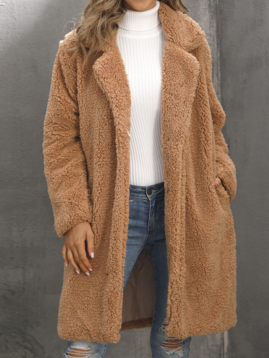 Casual Solid Color Plush Thermal Coat