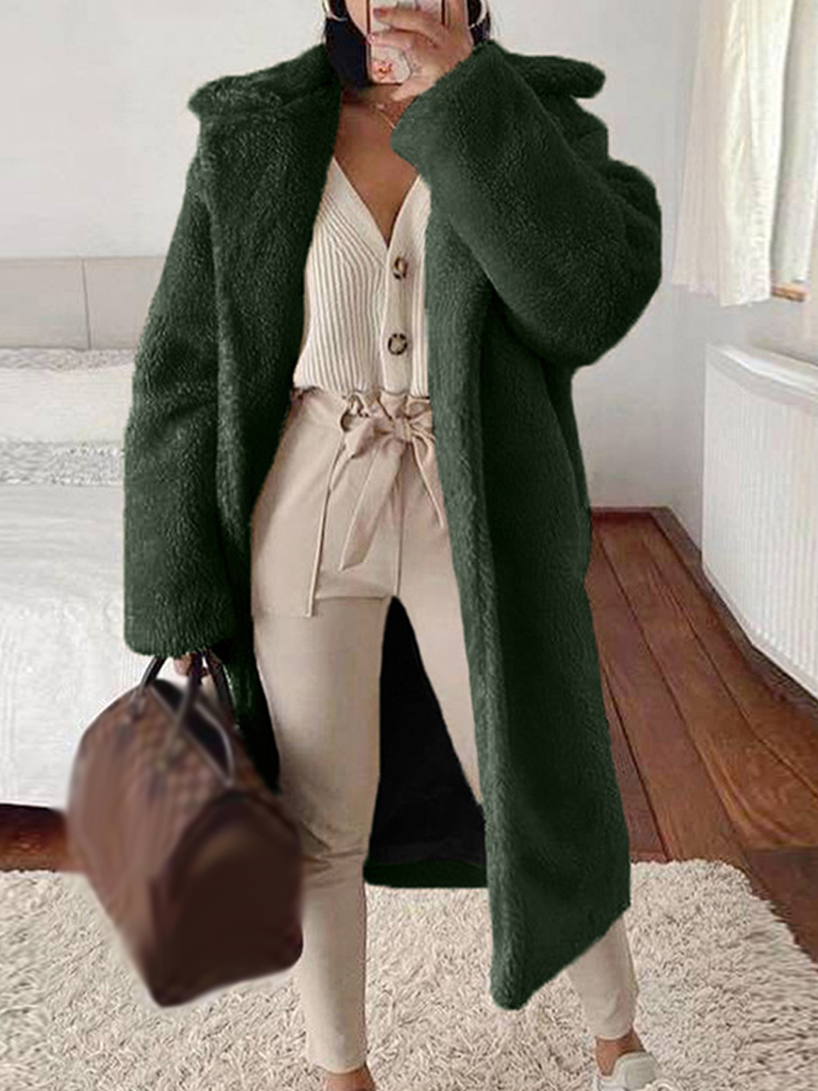 Casual Solid Color Plush Thermal Lapel Coat