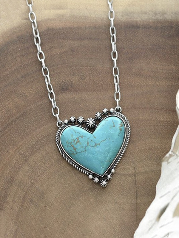 Vintage Boho Turquoise Teardrop Love Pendant Necklace