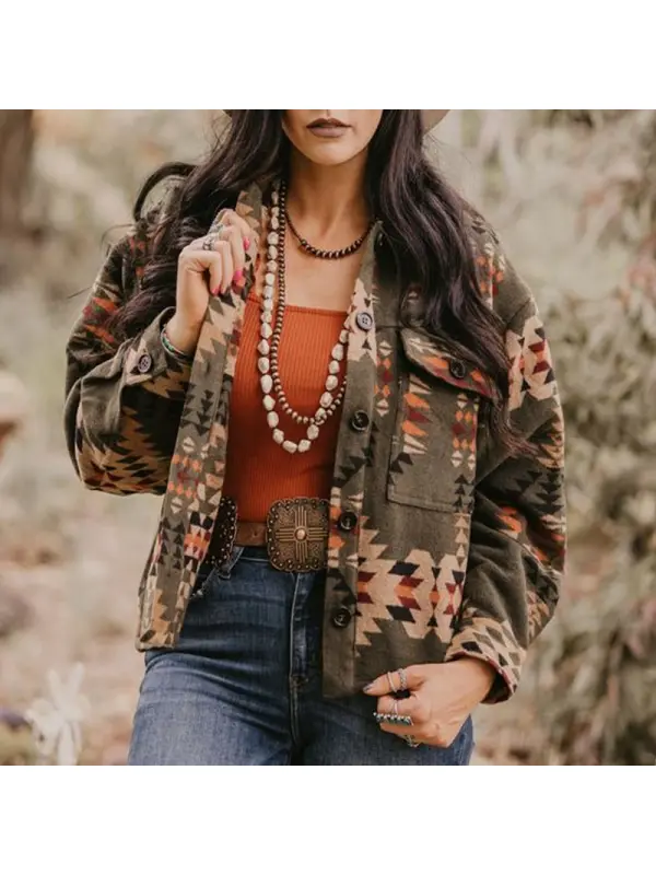Women Vintage Aztec Outdoor Warrm Woolen Hunting Jacket - Valiantlive.com 