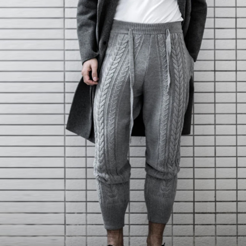 Mens Autumn And Winter Wool Knit Casual Slim Pants