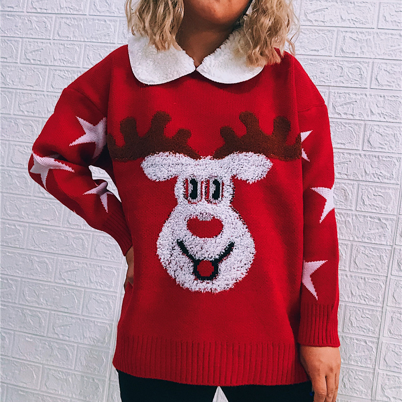 Women Christmas Thick Lapels Knit Sweater