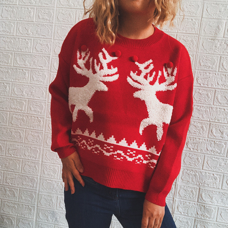 Women Christmas Elk Pattern Knit Sweater