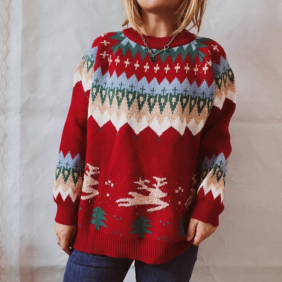 Women New Year's Christmas Elk Christmas Tree Sweater