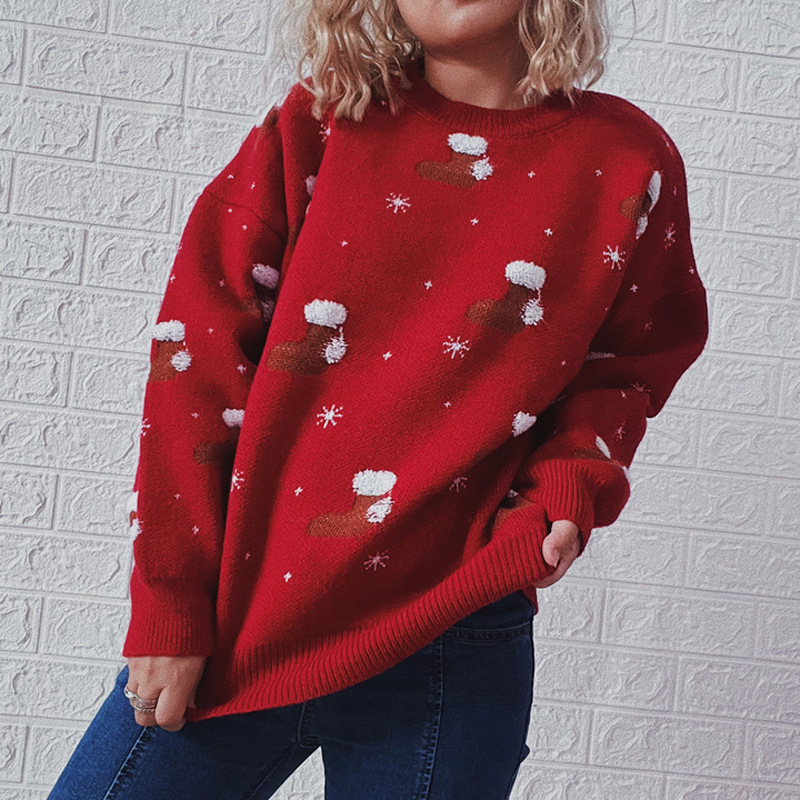 Women New Year's Christmas Stockings And Jacquard Sweater