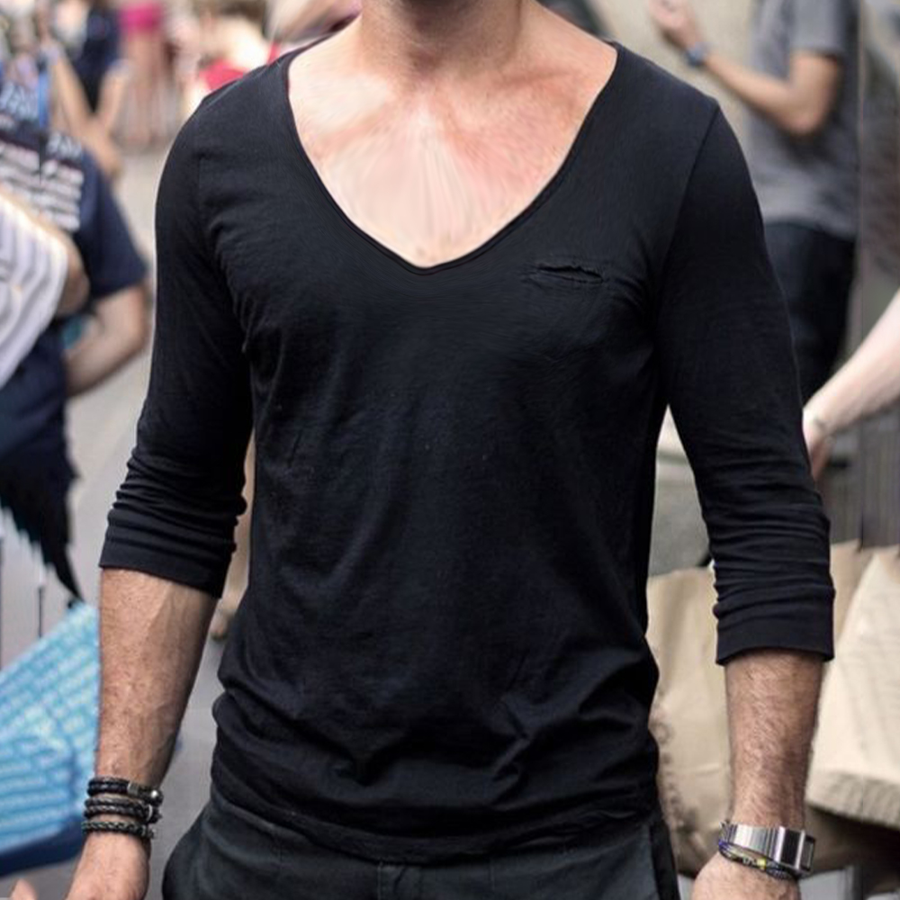 Men's Casual Low Neck Loose Long Sleeve T Shirt