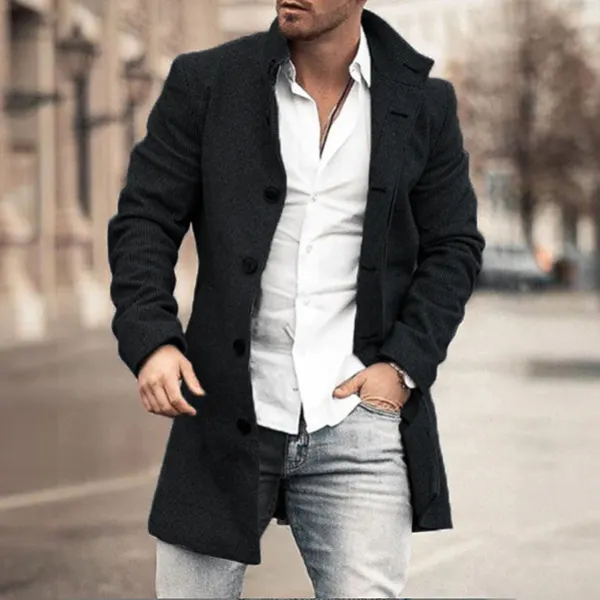 Men's Fashion Loose Jacket Mid Length Wool Coat - Mobivivi.com 