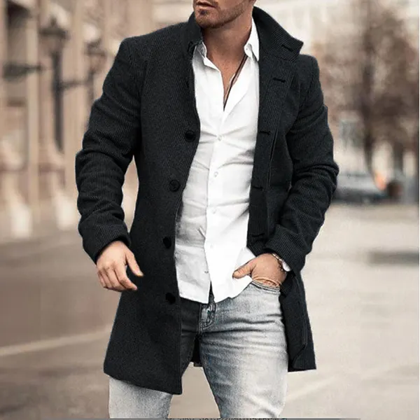 Men's Fashion Loose Jacket Mid Length Wool Coat - Yiyistories.com 