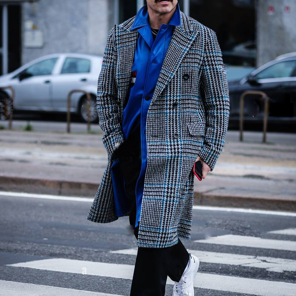 Men's Retro Plaid All match Mid length Trench Coat