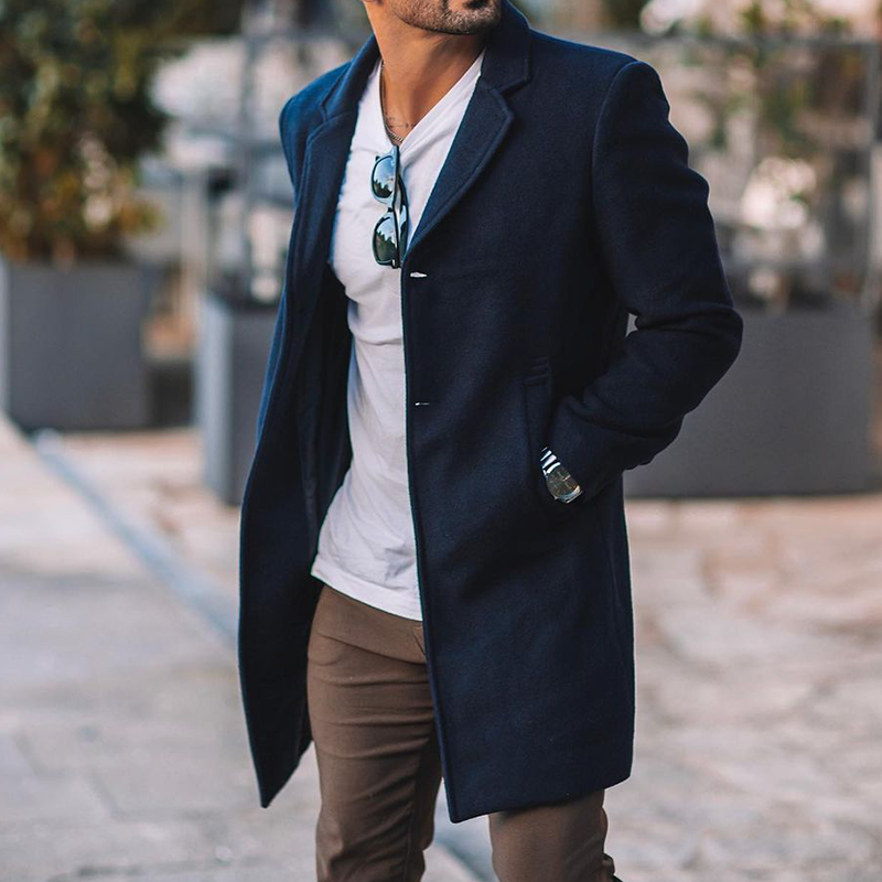 Men's Simple Plain Lapel Coat