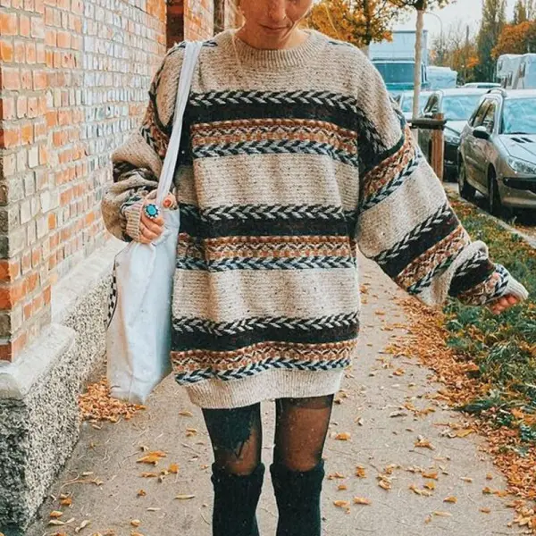 Women Vintage Loose Lazy Knitted Sweater - Yiyistories.com 