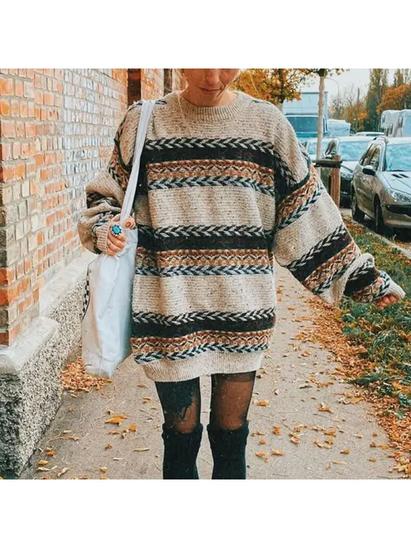 Women Vintage Loose Lazy Knitted Sweater - Ootdmw.com 