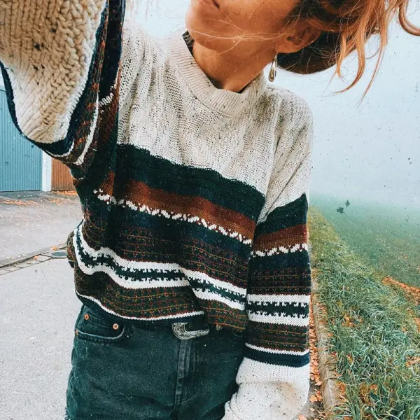 Women Vintage Autumn And Winter Knitted Sweater - Ootdyouth.com 