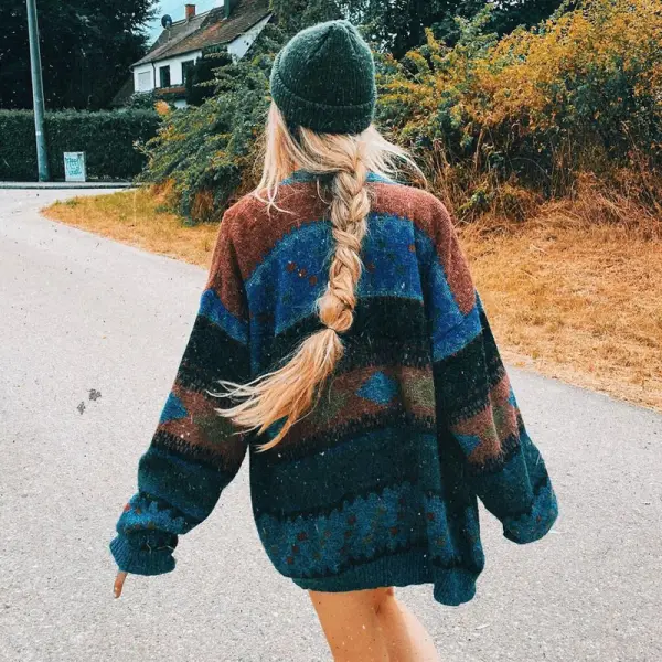 Women Vintage Loose Knitted Sweater - Ootdyouth.com 