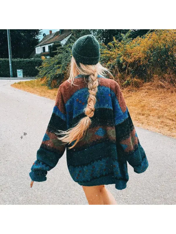 Women Vintage Loose Knitted Sweater - Timetomy.com 