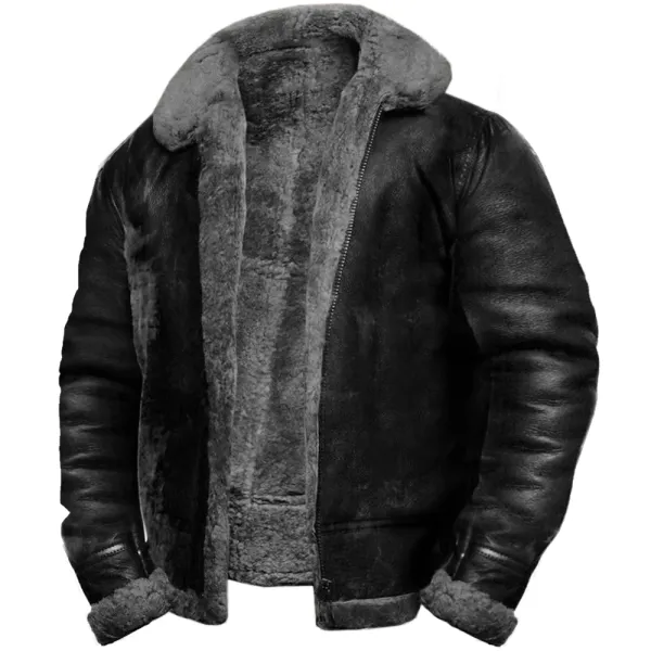 Men's Outdoor Vintage Thickened Fleece PU Jacket - Blaroken.com 