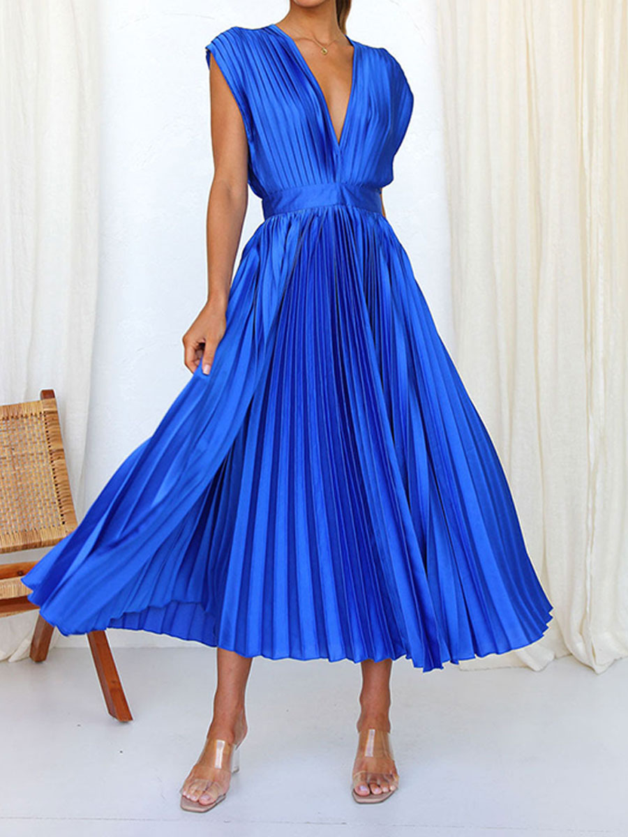 Pleated Relaxed Loose Zipper Sleeveless Dress