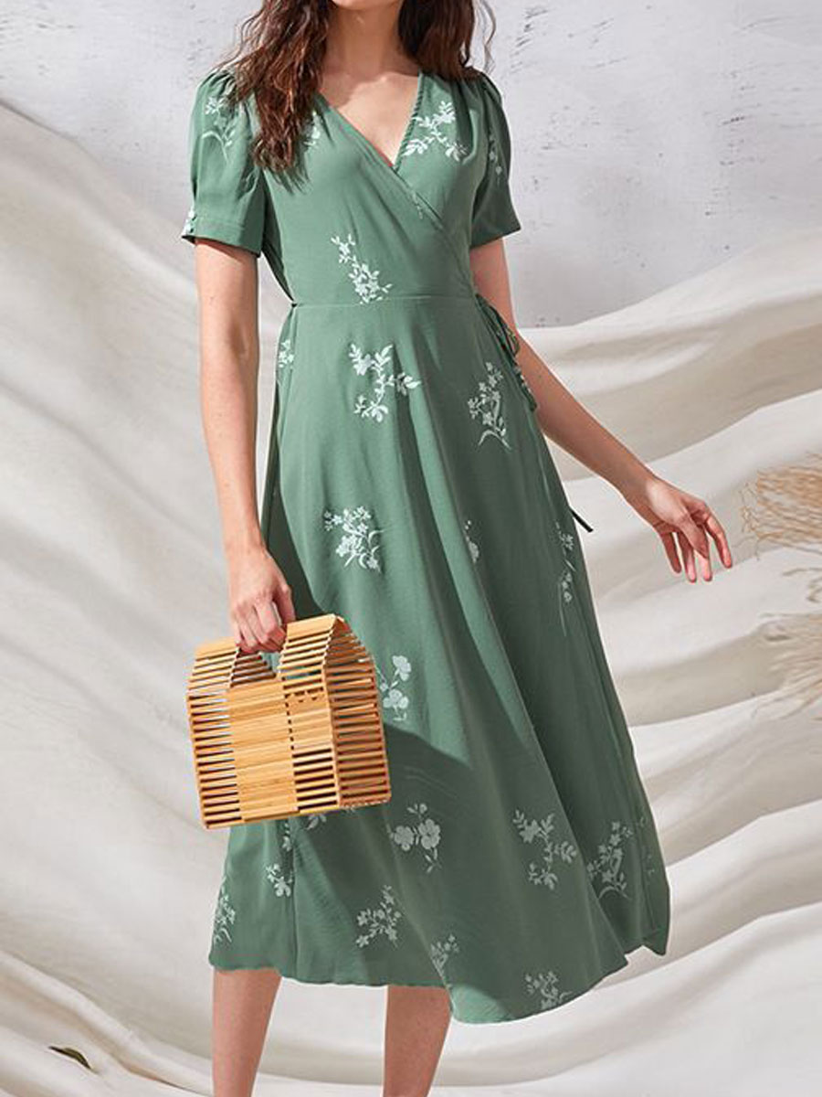 French Waist One Piece V Neck Casual Dress