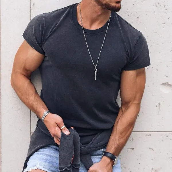 Men's Casual Basics Round Neck Cotton Short Sleeve T-Shirt - Spiretime.com 