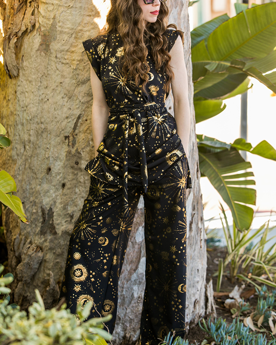Ladies Elegant Fashion Set Holiday Casual Foil Stamping Printing Two Piece Party Set