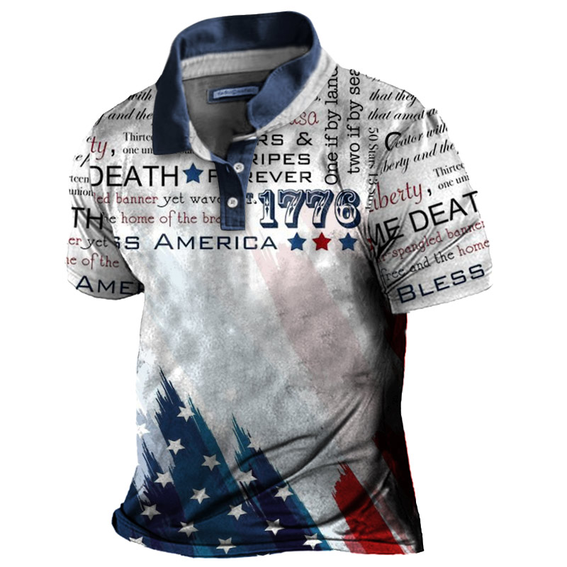Men's Vintage American 1776 Chic Colorblock Polo Collar T-shirt