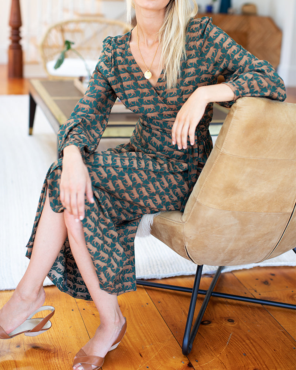Casual Loose V Neck Printed Maxi Dress
