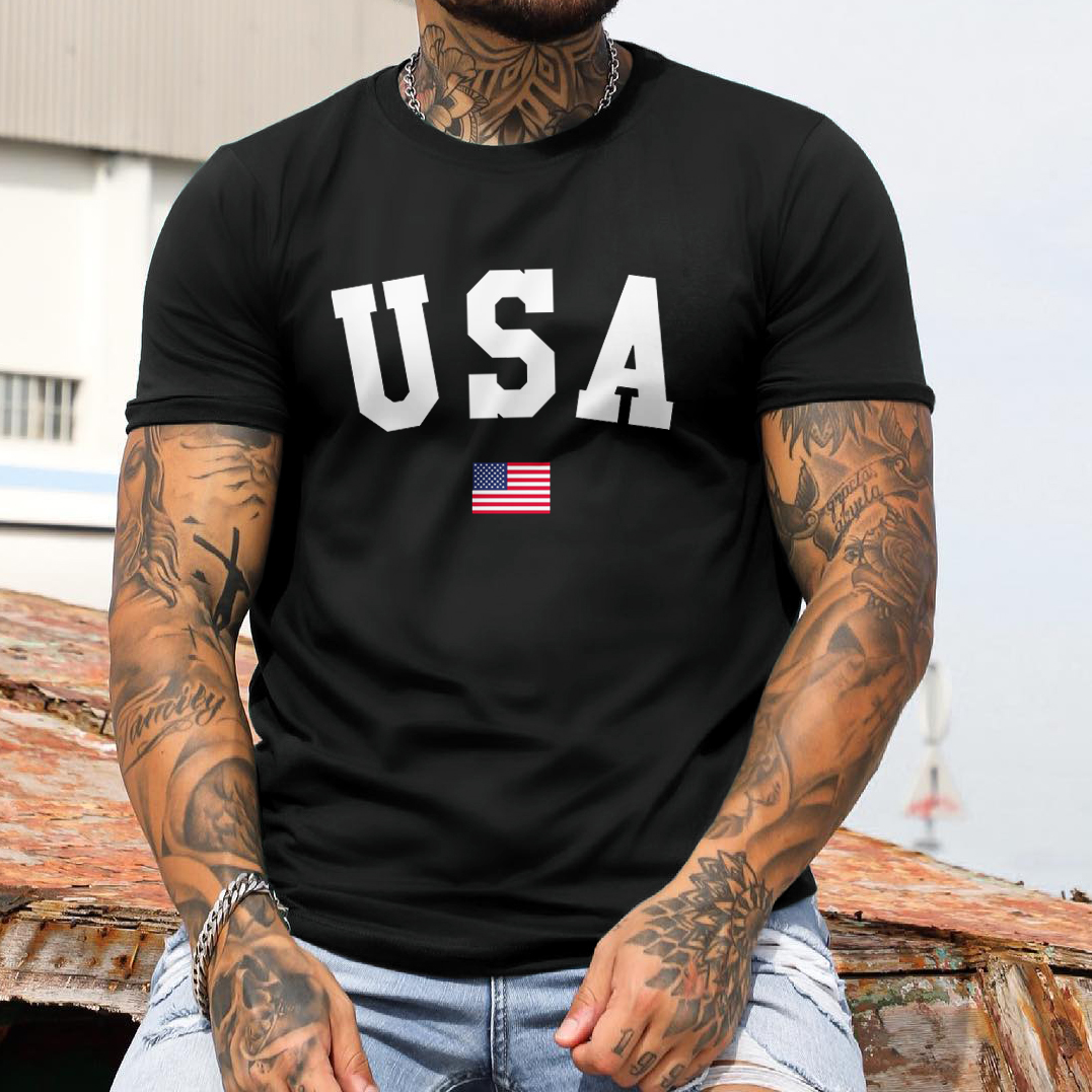 Men's Usa Print Basic Chic Versatile Comfortable Round Neck Cotton T-shirt