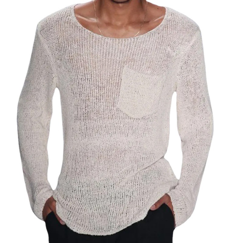 Men's Solid Color Long-sleeved Chic Pocket Knitted Tops