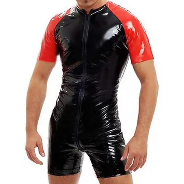 Men's PVC Bright Leather Sexy Slim Bodysuit - Villagenice.com 