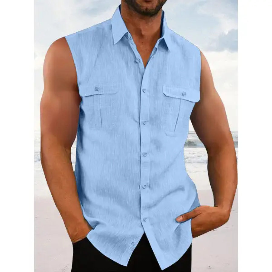 

Camisa Sin Mangas De Playa De Verano De Algodón Y Lino Para Hombre