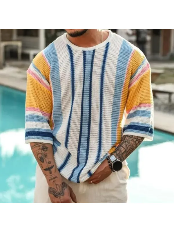 Striped Panel Stylish Knit Sweater - Spiretime.com 