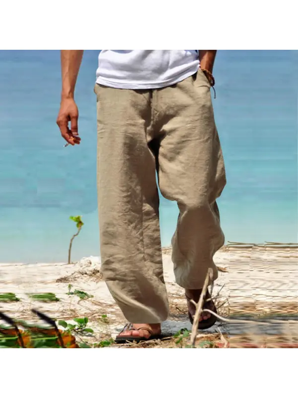 Mens Cotton And Linen Summer Beach Loose Pants - Ootdmw.com 