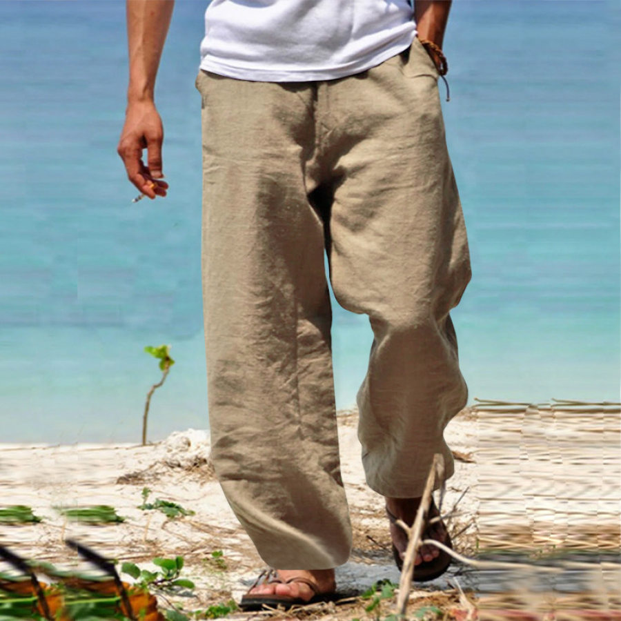 

Pantaloni Larghi Da Spiaggia Estivi In Cotone E Lino Da Uomo