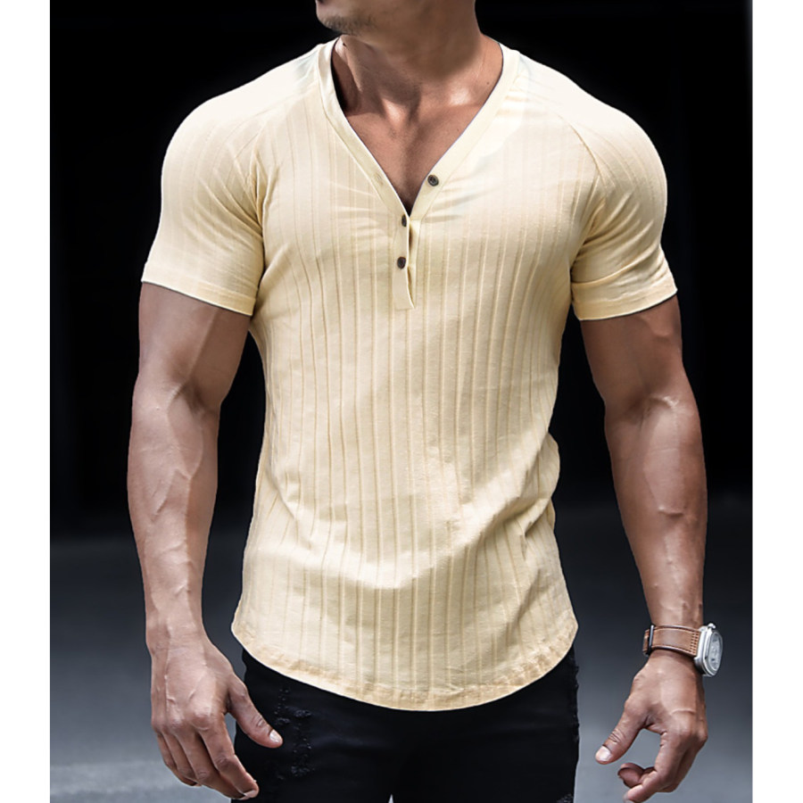 

Men's Casual Slim V Neck Short Sleeve T-Shirt Solid Color Fitness Running Sports Fitness Tee