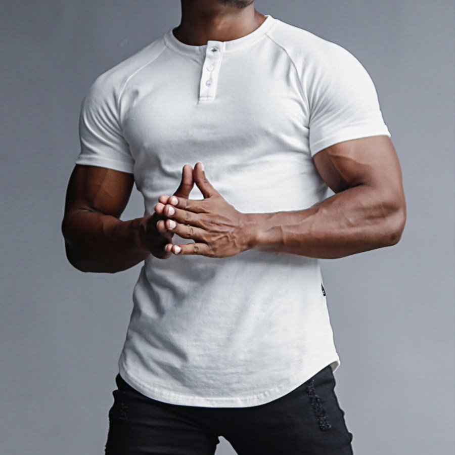 

Men's Casual Slim Solid Color Short Sleeve Henley T-Shirt