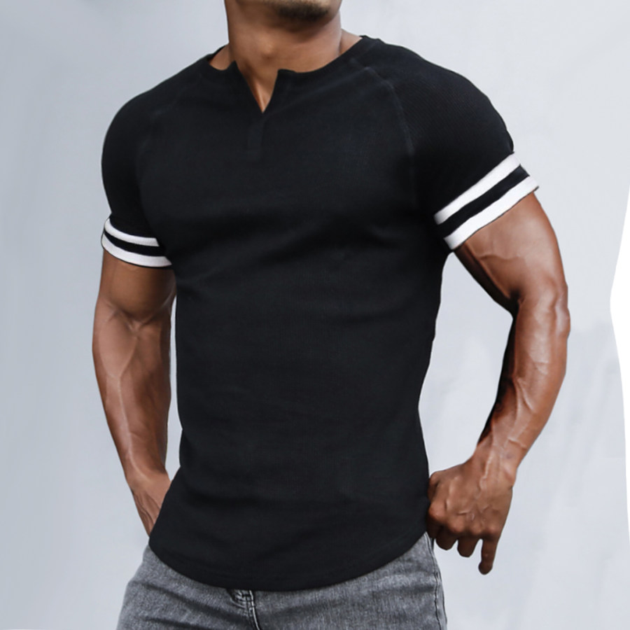 

Lässiges Schlankes Kurzarm-T-Shirt Mit V-Ausschnitt Für Herren Fitness-Laufsport-T-Shirt