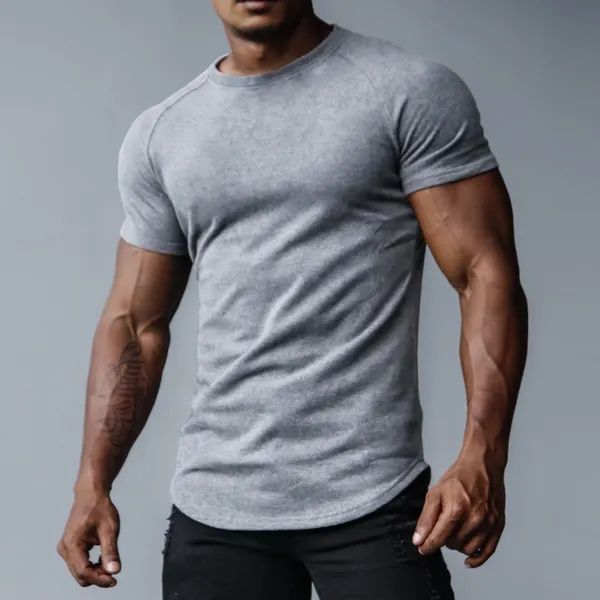 Men's Casual Slim Solid Color T-Shirt Fitness Running Sports Short Sleeve Tee - Ootdyouth.com 
