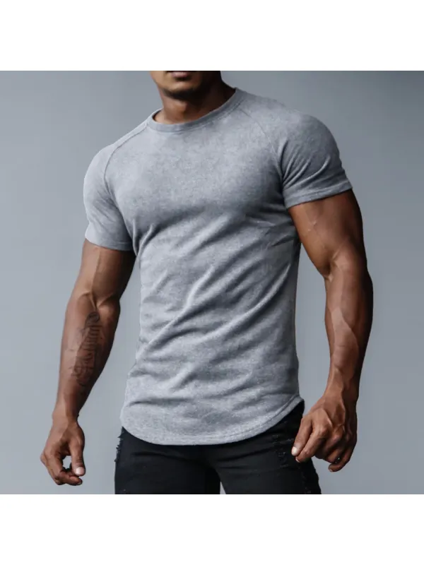 Men's Casual Slim Solid Color T-Shirt Fitness Running Sports Short Sleeve Tee - Ootdmw.com 