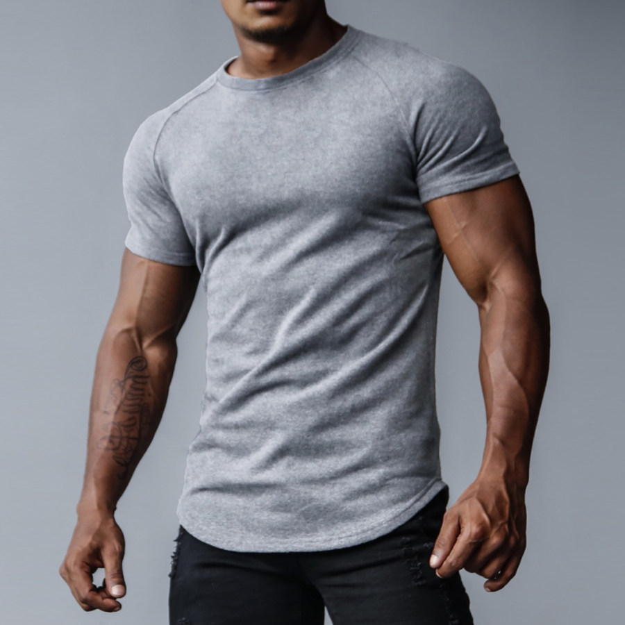 

Men's Casual Slim Solid Color T-Shirt Fitness Running Sports Short Sleeve Tee