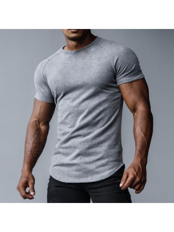 Men's Casual Slim Solid Color T-Shirt Fitness Running Sports Short Sleeve Tee