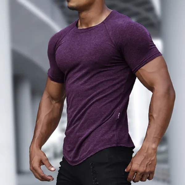 Men's Casual Slim Solid Color T-Shirt Fitness Running Sports Short Sleeve Tee - Fineyoyo.com 