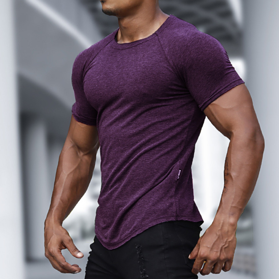 

Men's Casual Slim Solid Color T-Shirt Fitness Running Sports Short Sleeve Tee
